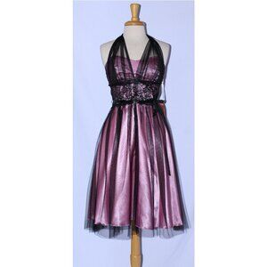 Cindy #1092 Short Satin With Tulle & Lace Overlay-Size M-PINK/BLACK-NWT